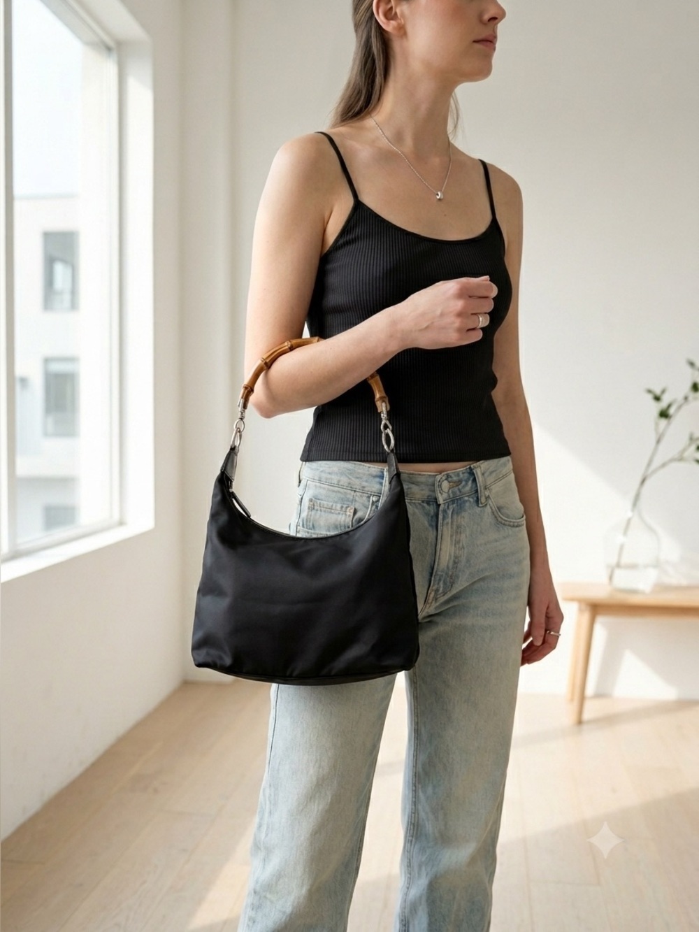 Vintage Gucci 90s / Y2K black nylon bamboo handle shoulder bag - Picture 3 of 13